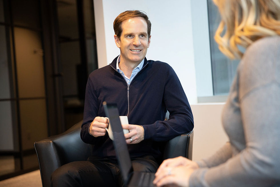 coril employee giving an interview, with a smile